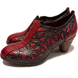 L’ Artiste Chic Red and Black Floral Women's Heels size US 6.5/7 -38- excellent